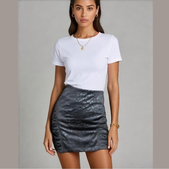 2B Bebe Dresses & Skirts - 2/$30 2B Bebe Black on Black Animal Leopard Printed Ruched Mini Skirt Size Small